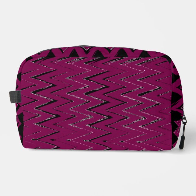Wine Zigzag Abstract Design Dopp Kit (Front)