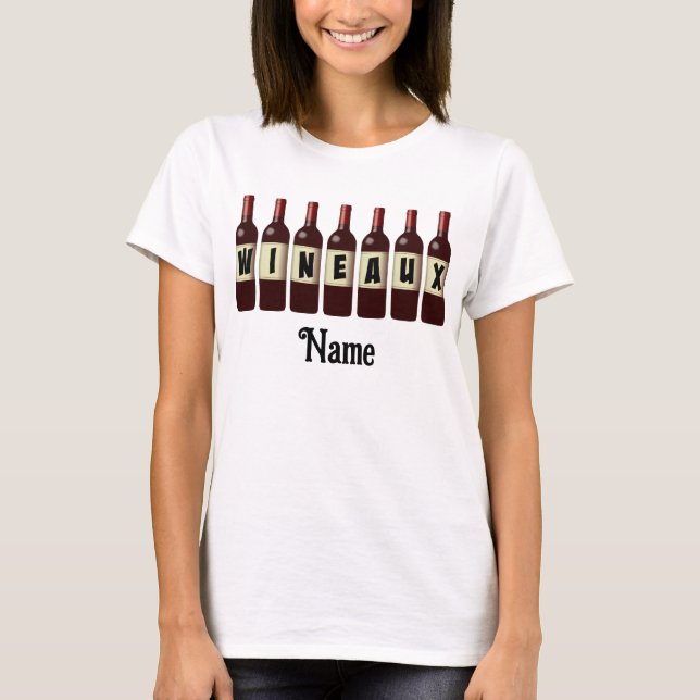 Wineaux Red Wine Bottles Lined Up Customised T-Shirt (Front)