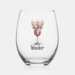 Winedeer Reindeer Christmas Xmas Matching Family Stemless Wine Glass