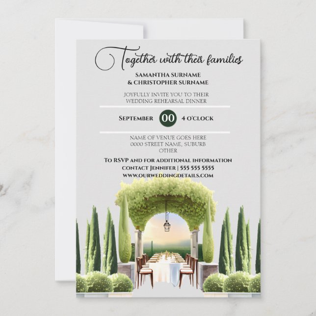 Winery al fresco dining green grey Italian dinner Invitation (Front)