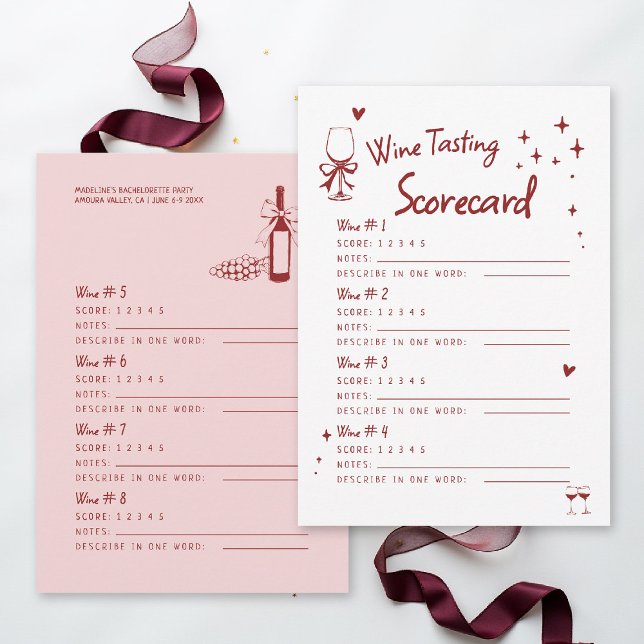 Winery Bachelorette Party 8 Wine Tasting Scorecard (winery bachelorette party invitation 8 wine tasting scorecard girls trip weekend napa sonoma)