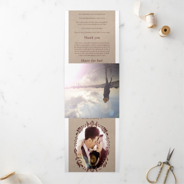 Winery Burgundy Wreath Wedding Photo Itinerary Tri-Fold Invitation (Outside)