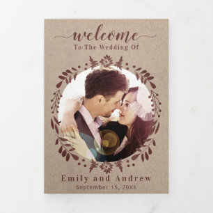 Winery Deep Burgundy Wreath Wedding Itinerary Tri-Fold Invitation