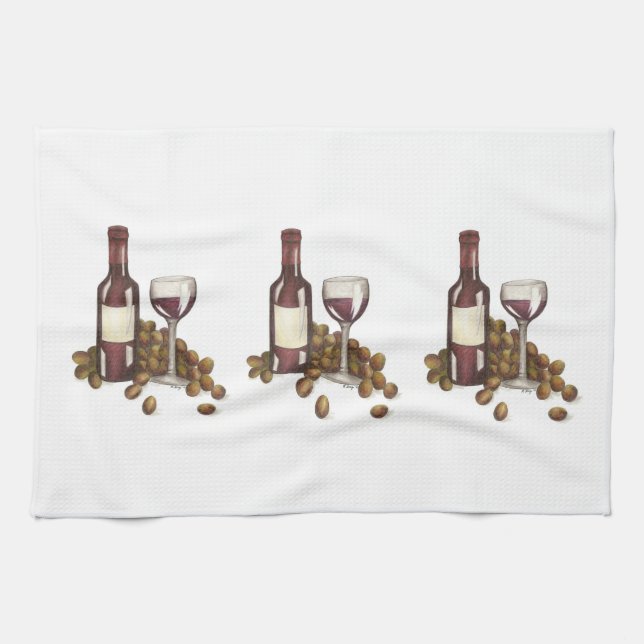 Winery Glass Bottle Red Wine Bar Gift Print Towel (Horizontal)