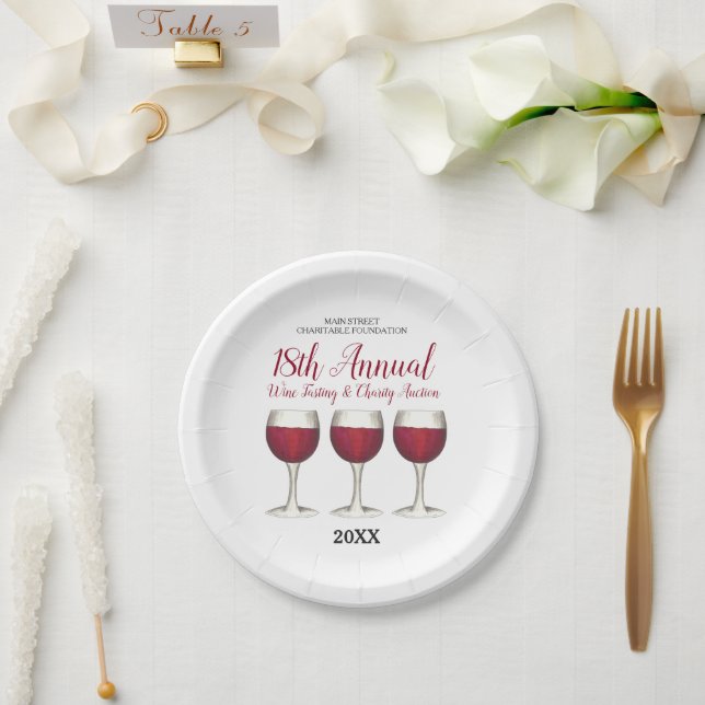 Winery Glass Bottle Red Wine Tasting Vineyard Paper Plate (Wedding)