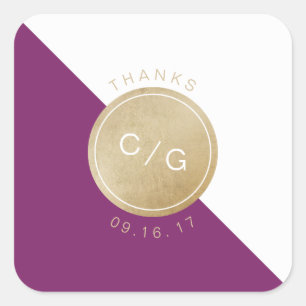 Winery purple minimalist modern monogram thank you square sticker
