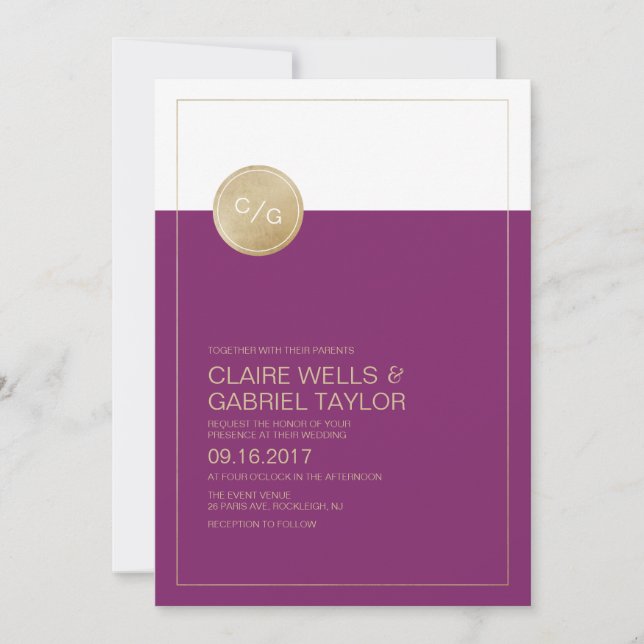 Winery purple minimalist modern wedding invitation (Front)