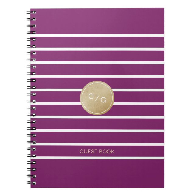 Winery purple stripes modern wedding monogram notebook (Front)