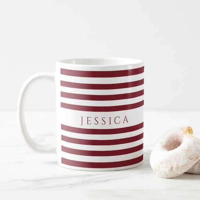 Winery Red Stripes Pattern Name Coffee Mug (With Donut)
