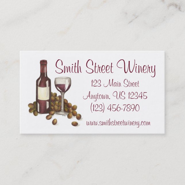 Winery Red Wine Bottle Shop Bar Glass Restaurant Business Card (Front)