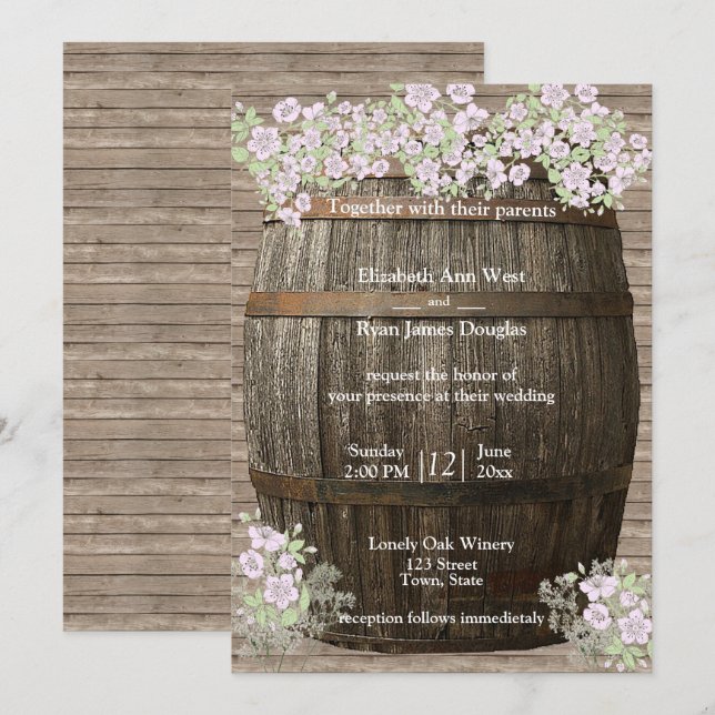 Winery, Rustic Wood, Country, Wedding Invitation (Front/Back)