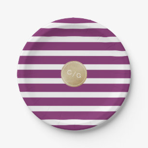 Winery stripes simple modern wedding monogram paper plate