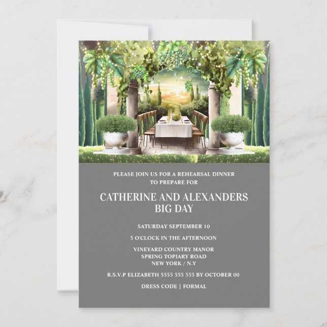 Winery summer night dining vineyard string lights invitation (Front)