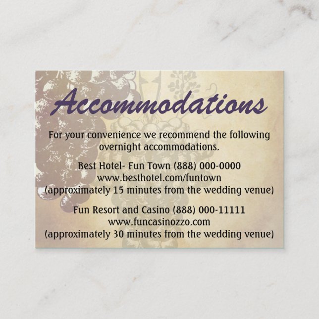 Winery Tuscan Wedding Accommodation Cards (Front)