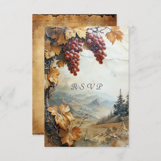 Winery Vineyard Grape Vines Watercolor RSVP Card (Front/Back)