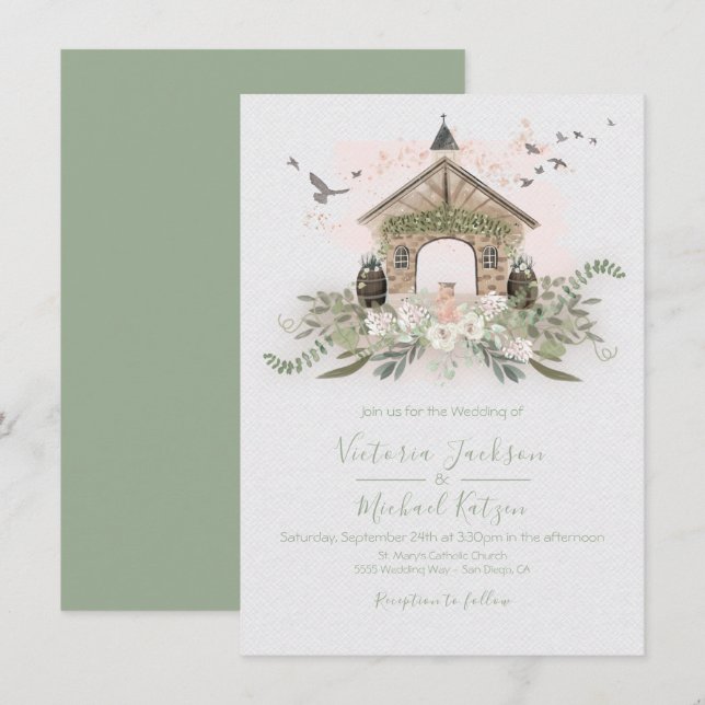 Winery Vineyard Stone Venue Wedding invitations (Front/Back)