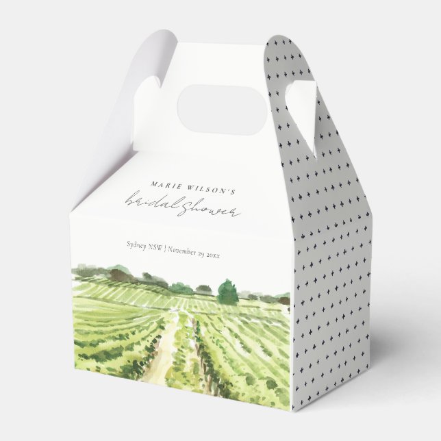 Winery Vineyard Watercolor Green Bridal Shower Favour Box (Front Side)