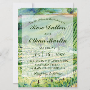 Winery Vineyard Watercolor Wedding Invitations