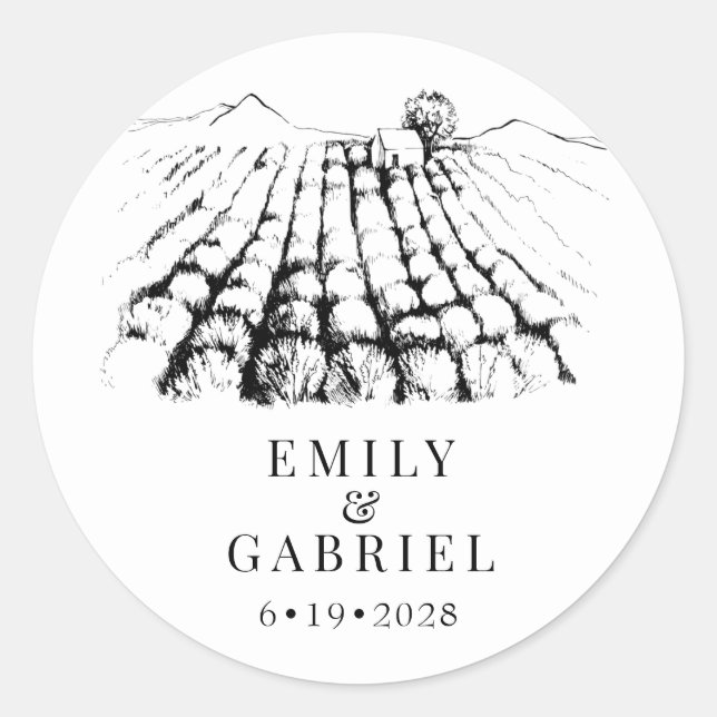 Winery Vineyard Wedding  Classic Round Sticker (Front)
