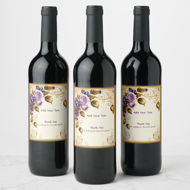 Winery Vineyard Wedding Roses Grape Vines Wine Label (Bottles)