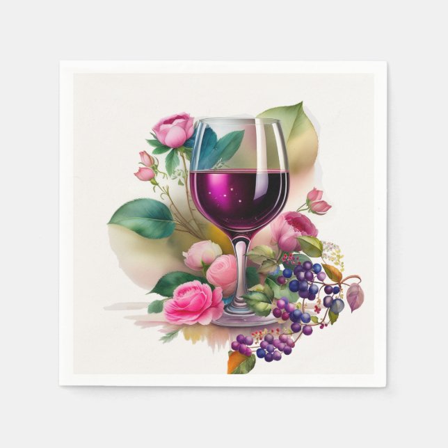  Winery Vineyard Wine Glass Pink Roses Napkin (Front)