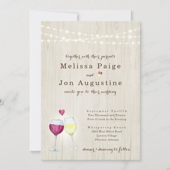 Winery Wedding Invitation | Red & White Wine Toast (Front)