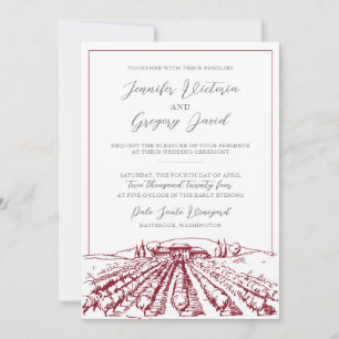 Winery Wedding Invitation with Vineyard Drawing
