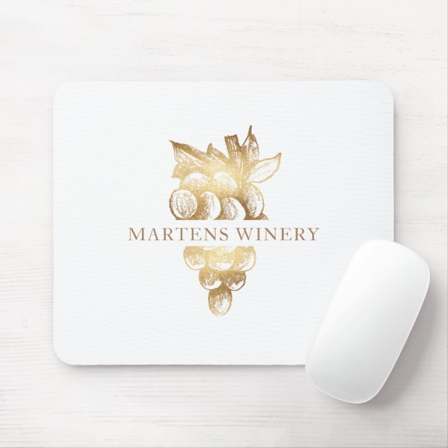 Winery Wine Business Gold Grapes Monogram Mouse Mat (With Mouse)