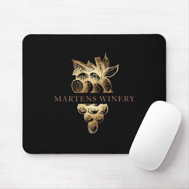 Winery Wine Business Gold Grapes Monogram Mouse Mat (With Mouse)