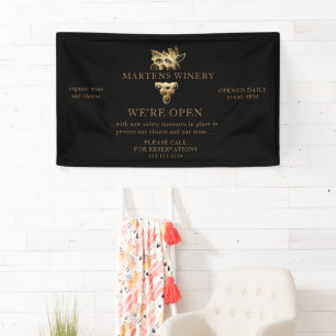 Winery Wine Business Gold Grapes We're Open Banner