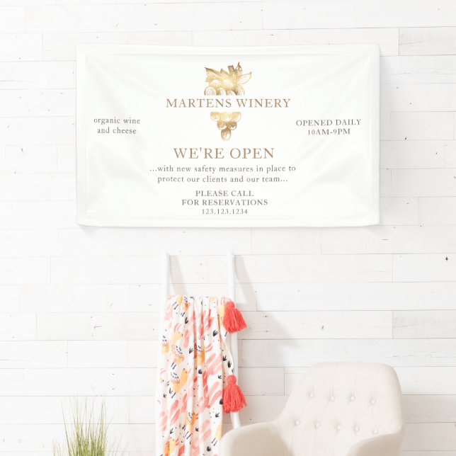 Winery Wine Business Gold Grapes We're Open Banner (Insitu)