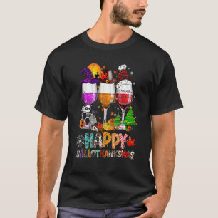 Wines Glass Thankgiving  Happy Hallothanksmas 3 T-Shirt