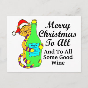 Winey Cat Christmas "...And To All Some Good Wine" Holiday Postcard