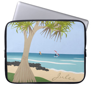 Wing Foil Surf Pandanus Tree at Beach add Name Laptop Sleeve