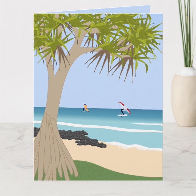 Wing Foil Surfers Pandanus Tree at the Beach Card (Front)