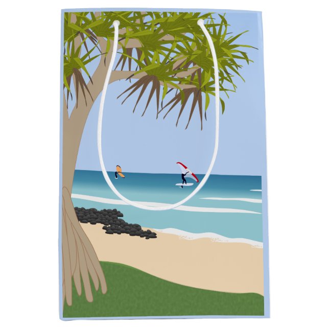 Wing Foil Surfers Pandanus Tree at the Beach Medium Gift Bag (Front)