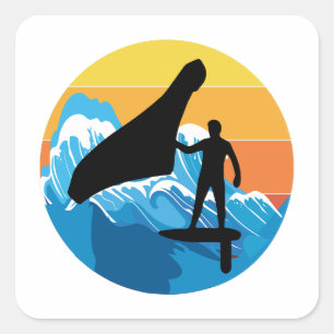 Wing Foiling Hydrofoil Surfing Surf Retro Vintage Square Sticker