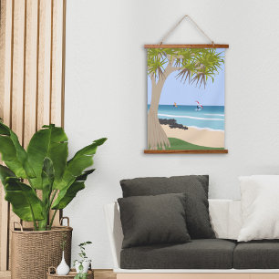 Wing Foiling Surfers Pandanus Tree at the Beach Hanging Tapestry
