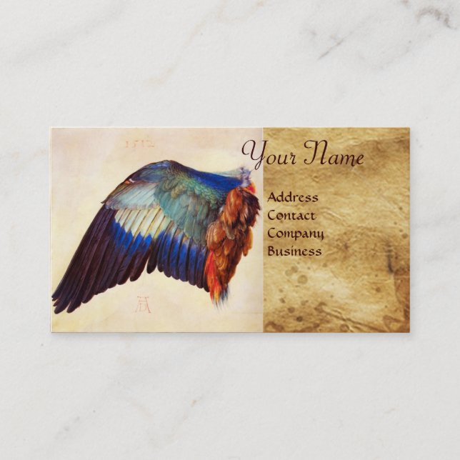 WING OF A ROLLER  ON  ANTIQUE PARCHMENT  Monogram Business Card (Front)