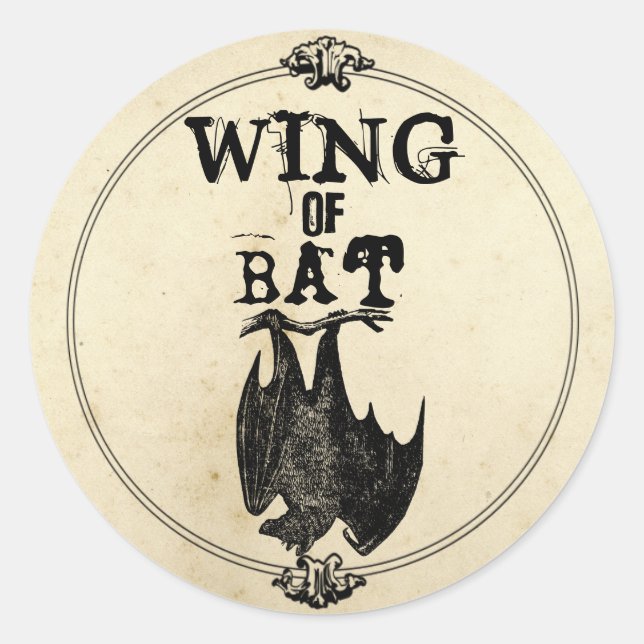 Wing of Bat Antique Halloween Spell Classic Round Sticker (Front)