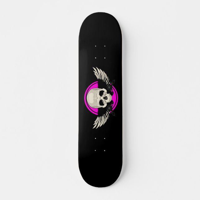 Wing Skull - Pink Skateboard (Front)