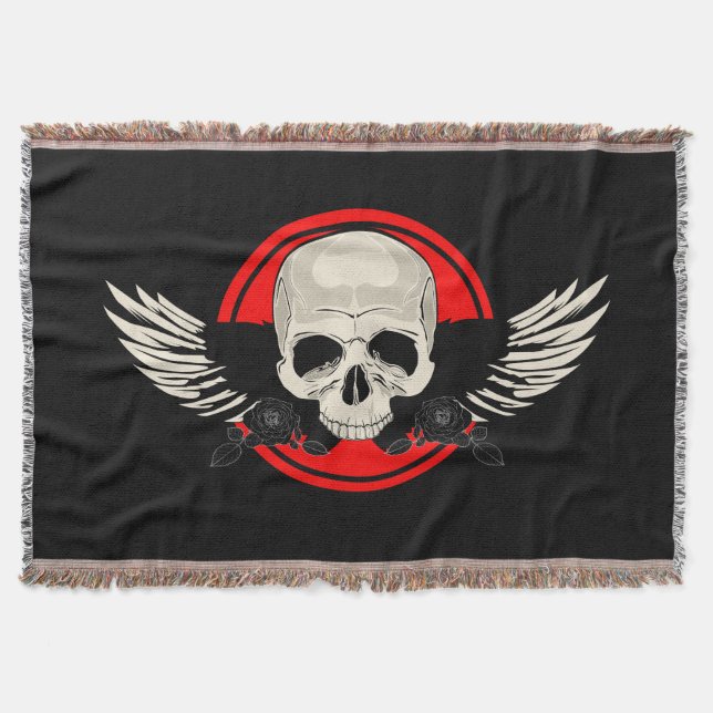 Wing Skull - Red Throw Blanket (Front)