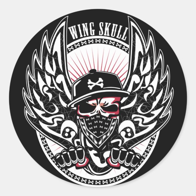 WING SKULL-W CLASSIC ROUND STICKER (Front)