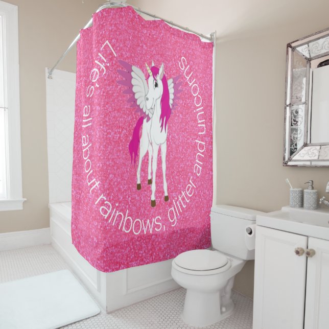 Wing Unicorn Party Glitter Pink  Shower Curtain (In Situ)