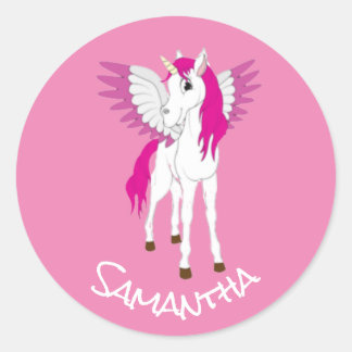 Wing Unicorn Party Pink Classic Round Sticker