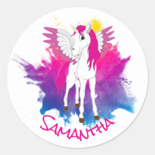 Wing Unicorn Party Pink Classic Round Sticker