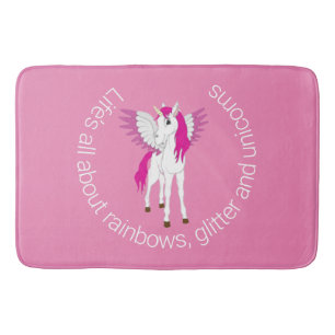 Wing Unicorn Party Pink  Shower Curtain Bath Mat