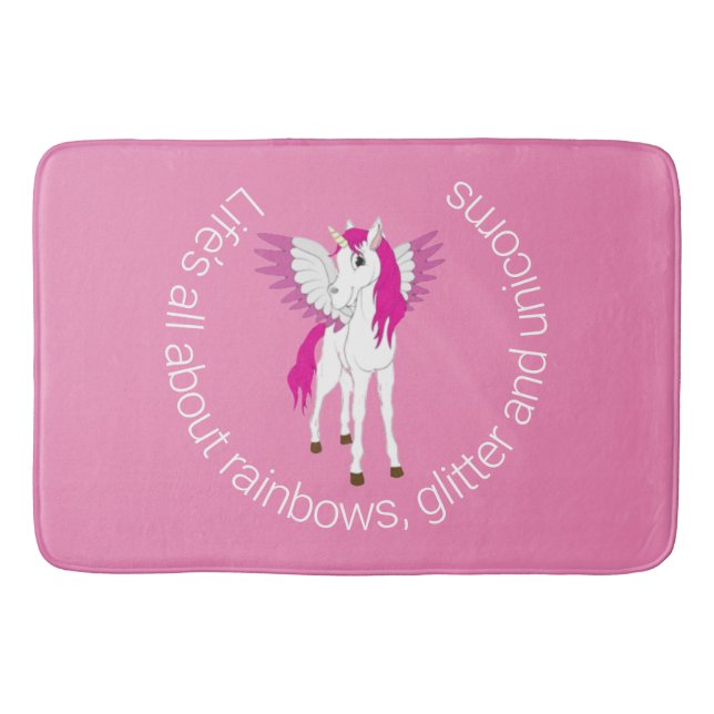 Wing Unicorn Party Pink  Shower Curtain Bath Mat (Front)
