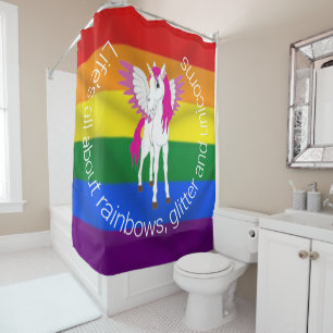 Wing Unicorn Party Rainbow Shower Curtain