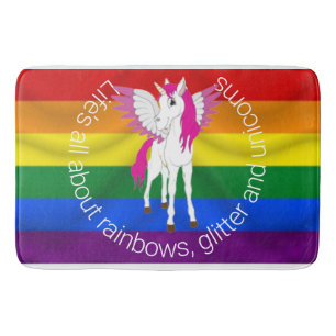 Wing Unicorn Party Rainbow Shower Curtain Bath Mat